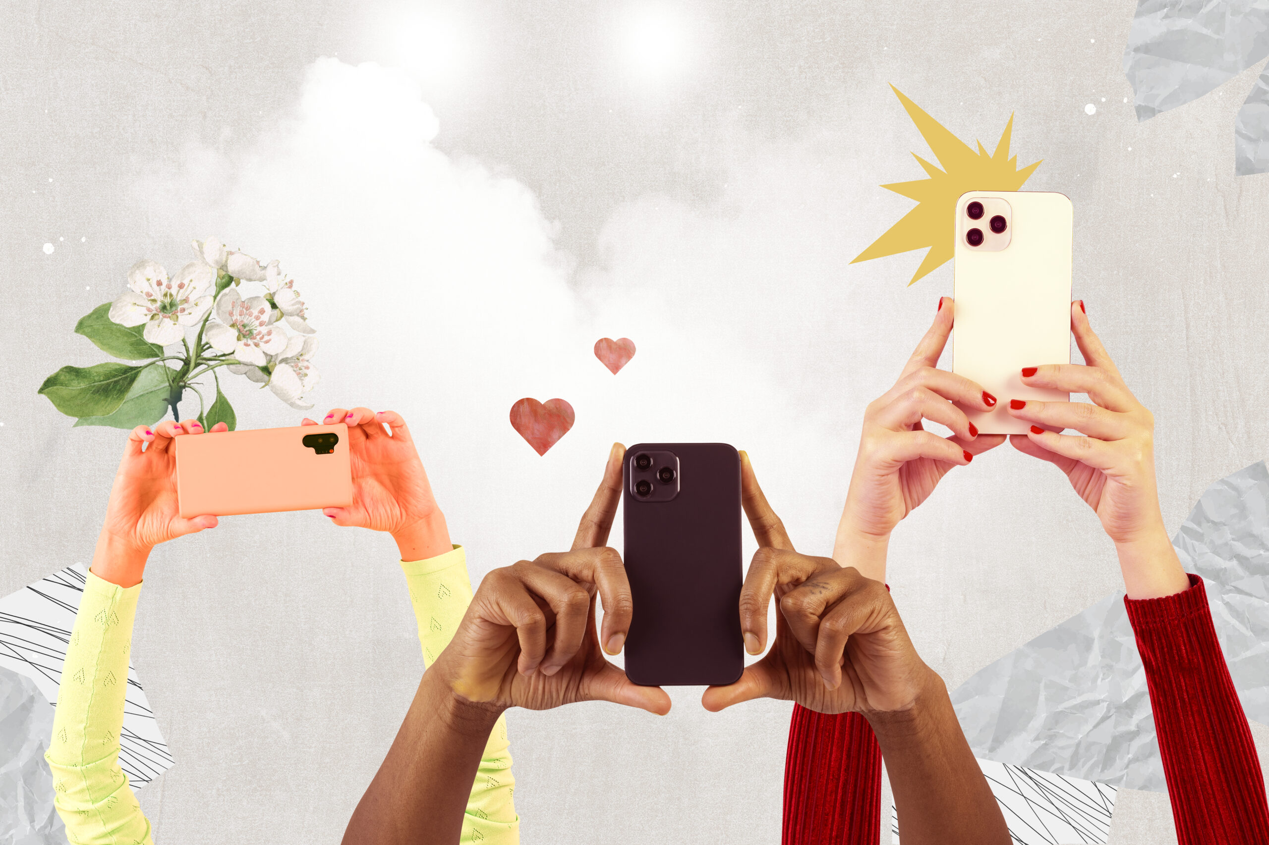 Social media audience crowd filming through smartphones remixed